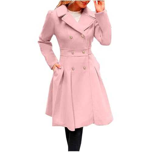 Women's Casual Irregularly Coat, Lapel Double Breasted Thick A Line Pea Coats Jacket With, Womens Trench Coat