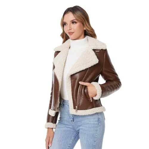 DIASHINY Faux Leather Jacket For Women, Zip Up Moto Biker Coat, Short PU Motorcycle Outwear