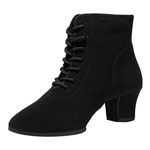 Women's Dance Shoes Split Sole Modern Dance Shoes Rubber Sole Chunky Mid Heel Ankle Boots