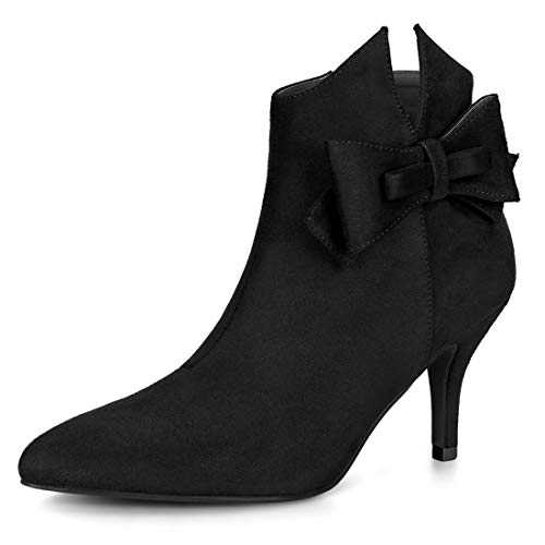 Allegra K Women's Point Toe Bow Stiletto Heel Ankle Boots