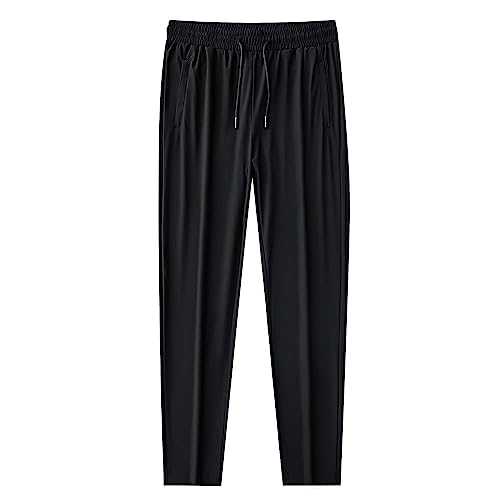 Mens Ice Silk Trousers Quick Dry Gym Pants For Men Casual Elasticated Waist Tracksuit Silky Leisure Gym Joggers Lightweight Outdoor Breathable Trousers With Pockets Fashion Loose Fit Sweatpants