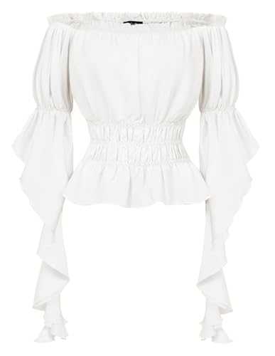 SCARLET DARKNESS Women's Off Shoulder Pirate Shirts Ruffle Sleeve Victorian Corset Tops