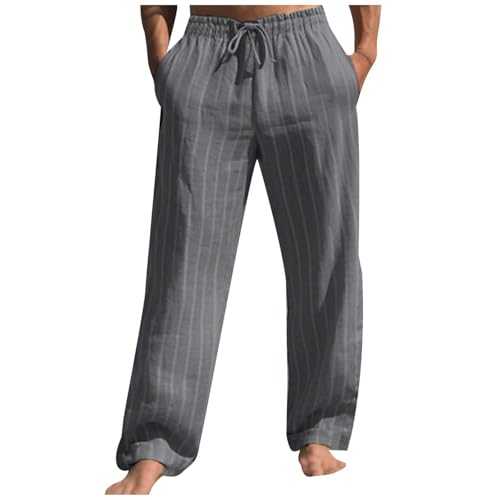 YOSUWOAI Men's Linen Trousers, Lightweight Wide Leg Trousers, Plain Men's Summer Trousers, Loose Fit, Beach Trousers, Breathable Elastic Suit Trousers, Comfortable, Soft, Casual Trousers, Oversized