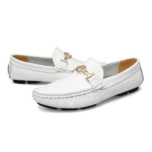 LMUIPMAA Men's Leather Penny Loafers Casual Slip On Moccasin Flats Slip On Driving Shoes with Metal Chain