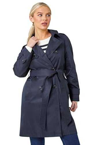Roman Petite Double Breasted Trench Coat for Women UK - Ladies Autumn Everyday Winter Holiday Long Sleeve Soft Side Pockets Comfy Collar Detail Mac Desk to Dinner Jackets