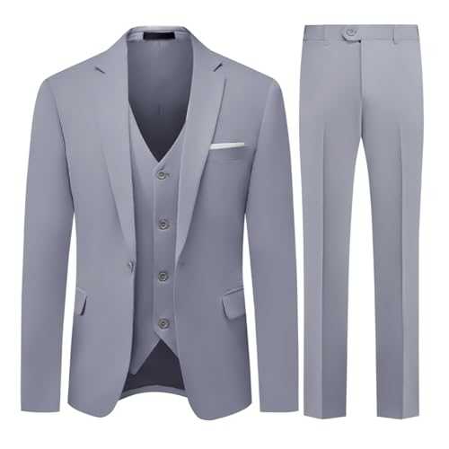 Allthemen Mens 3 Piece Suit 1 Button Business Solid Color Stretch Tuxedo Blazer Waistcoat Trousers