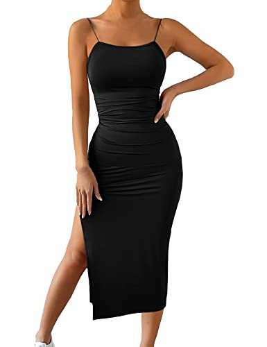 VIDUSSA Backless Bodycon Midi Dress for Women Elegant Spaghetti Straps Sleeveless Split Casual Clubbing Party Long Dress