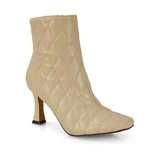 ESSEX GLAM Womens Stiletto Heel Square Toe Ankle Boots Ladies Quilted Zip Booties Size 3-8