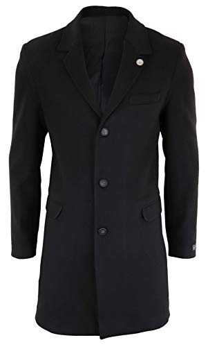 TruClothing Mens 3/4 Long Overcoat Jacket Wool Feel Coat Blinders Slim Fit