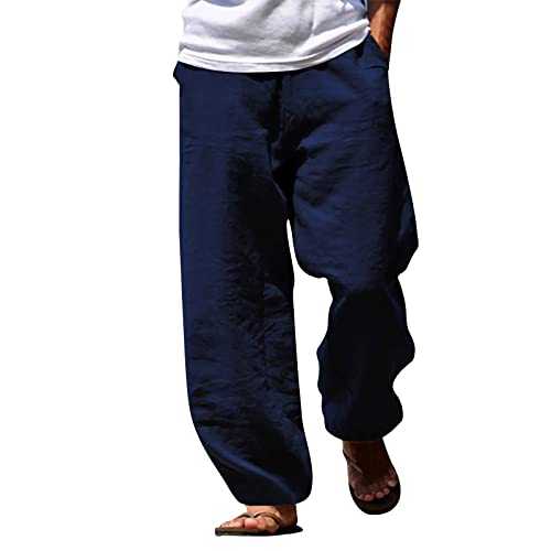 Harem Pants Mens Linen, Sweatpants Mens Baggy, Stretch Training Trousers Tracksuit Bottoms Cargo Trousers Loose Fit Work Trousers Outdoor Scratch-Resistant Tactical Pants Lightweight Lounge Trousers