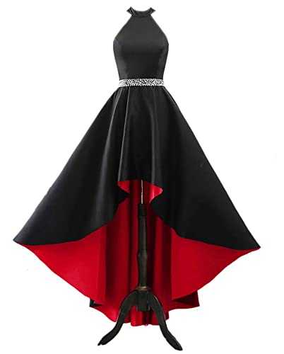 Halter Prom Dresses Long Beaded Evening Party Gown High Low Formal Dresses for Juniors