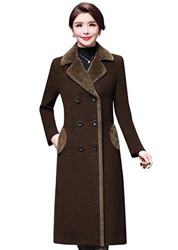 ebossy Women's Double Breasted Fleece Lapel Wool Blend Coat Winter Overcoat Outerwear