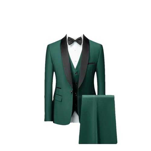 Men's 3-Piece Suit – Slim Fit One-Button Shawl Collar Jacket Vest and Pants Set for Business Prom Groom Wedding