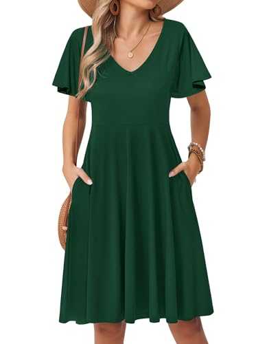 Zeagoo Womens Summer Midi Dress Short Sleeve Wrap Dress Casual Dress with Pockets Ladies V Neck Beach Dresses S-XXL