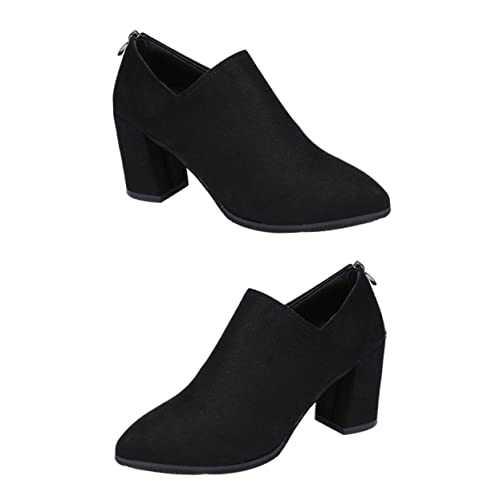 DEARMAMY High Heel Nude Boots Chunky Heel Boots Tan Ankle Boots for Women Fashion Boots Woman Ankle Boots Warm Ankle Boots Women Zipper Boots Heel Booties Sole Material: Rubber Black