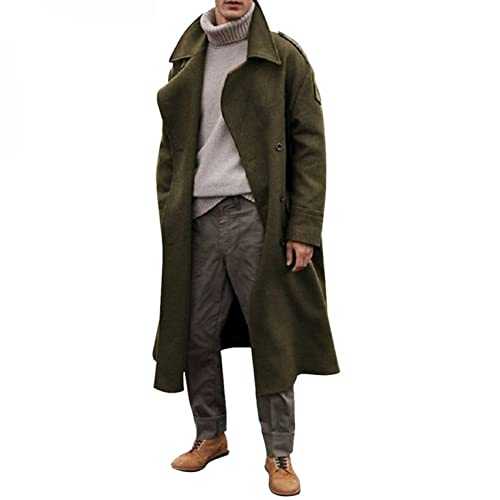 NC Men's Notch Lapel Double Breasted Long Trench Coat Casual Plus Size Wool Blend Windbreaker Long Jacket Overcoat Fall Winter Duffle Windproof Peacoat
