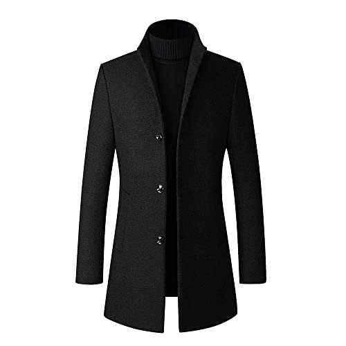 YOUTHUP Mens Wool Coat Slim Fit Winter Trench Coats Elegant Business Mid-Length Overcoat