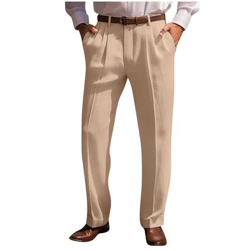 WOXIHUAN Cotton Linen Formal Trousers Mens UK Sale Smart Dress Pants Men's Straight Leg Sweatpants Business Office Work Bottoms Solid Color Comfortable Trouser Lightweight Lounge Wear Casual Joggers