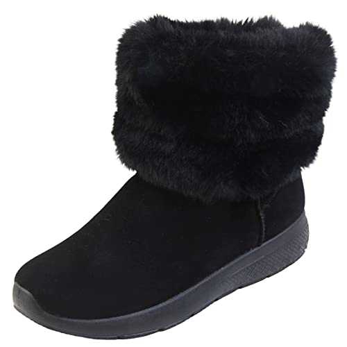 Ivory Castle Women's Boots Flat Ankle Boots Ladies Boots with Low Wedge Heels Colourful Fluffy Boots in Black, Grey, Brown and Navy Blue - Winter Fashion Ankle Boots For Women Size 3 4 5 6 7 8