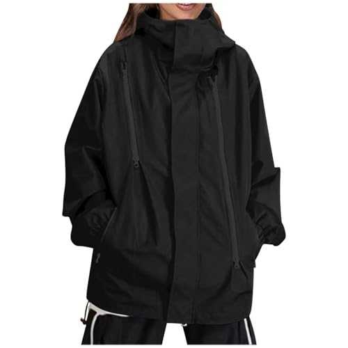 Waterproof Lightweight Jackets Women Cycling Jackets Ladies Sports Rain Coats with Pocket Rainproof Trench Coats Plus Size Raincoats Long Sleeve Loose Windbreak Outdoor Hooded Jacket with Pockets