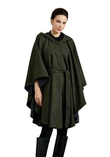 BEAUTELICATE Woolen Hooded Cape Coat Women Tweed Cloak Belted Kimono Cardigan Poncho Oversized Stylish Trench Coat Jackets for Winter Fall Daily Medieval Halloween Christmas Cosplay