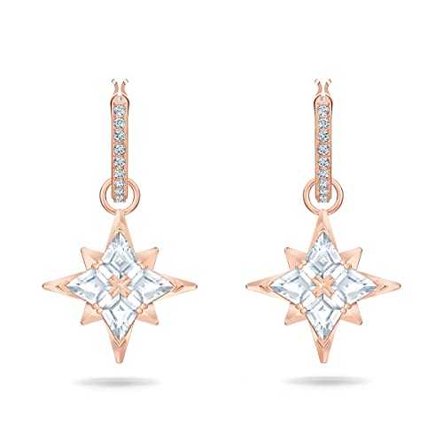 Swarovski Women's Symbolic Stud Pierced Hoop Earrings, Set of Brilliant White Swarovski Crystal Star Earrings with Rose-gold tone plating