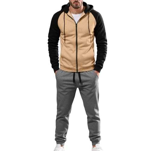 Men's Tracksuits Color Block Zip Up Hooded Jacket Cotton Sweatpants Workout Sets Long Sleeve Full Zipper Hooded Sweatshirt Jogger Tracksuit 2 Piece Lightweight Casual Athletic Sports Jogging Outfits