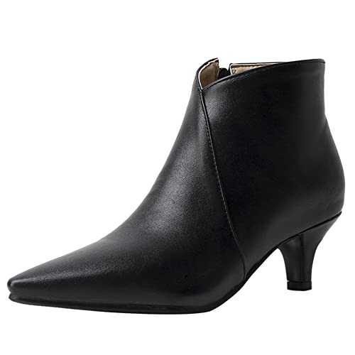 Lroey Reoly Women Kitten Heel Ankle Boots, Simple Dress Booties Pointed Toe Zip Mid Heel Booties, Size 0-10