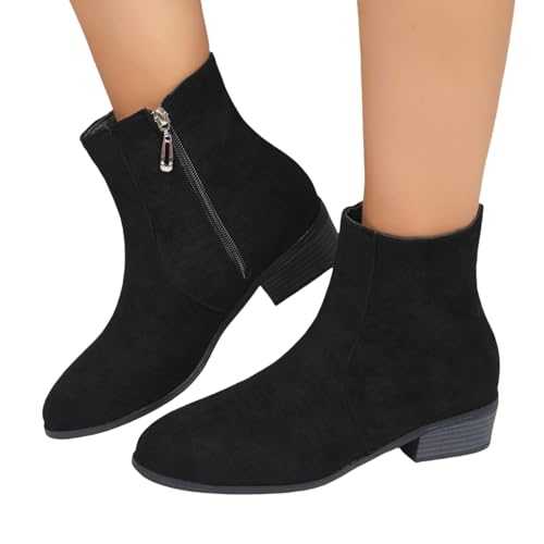 MEECHI Elegant Ankle Boots Women's Chelsea Ankle Boots With Block Heel Suede Biker Booties With Zipper Women Autumn Winter Ankle Shoes Casual Short Boots For Party
