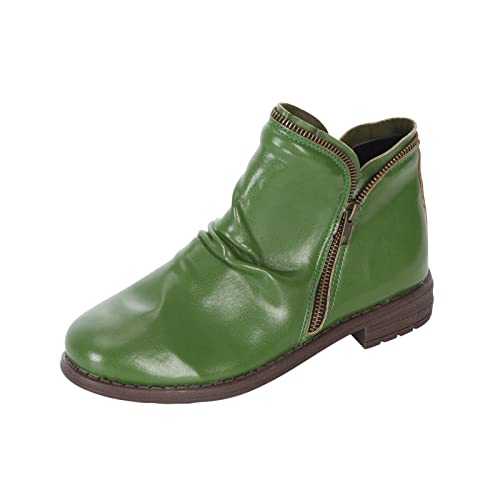 Cowgirl Cowboy Boots Western Shoes Ankle Boots for Women UK Small Heel Faux Leather Fashion Ladies Casual Ankle Boots Wide Fit Double Zip Round Toe