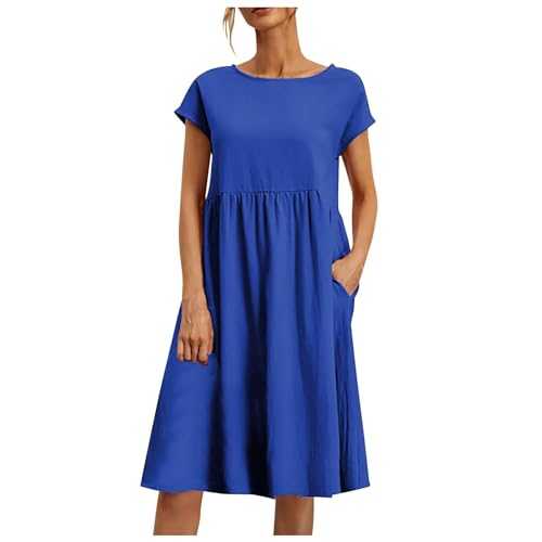 Waist Defined Dress for Women 2025 Fashion Summer OL Temperament Women's and Linen Round Neck A Line Skirt Plus Size Loose Dress Formal Dresses