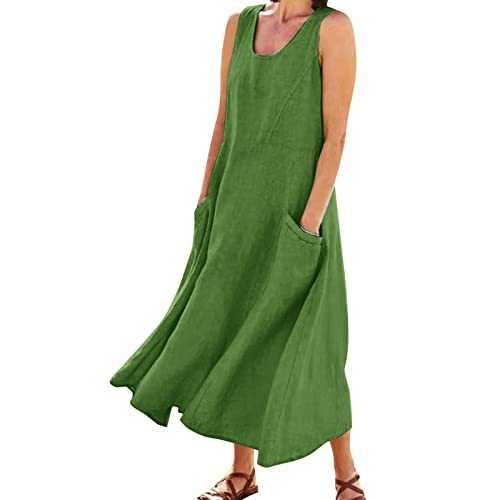 Skang a line Dresses for Women UK Womens Solid Color Round Neck Pockets Casual Long Dress Daily Tank Dress Casual wear for Women