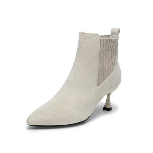 youngshow Womens Ankle Boots Low Heel Pointed Toe Fall Winter Knit Dressy Booties