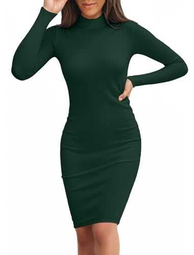 Valiamcep Women's Long Sleeve Dress Mock Neck Basic Ribbed Slim Fit Bodycon Mini Pencil Dresses