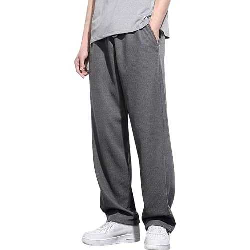 Men's Jogging Bottoms Open Hem Waffle Tracksuits Bottom Smart Casual Jogger Gym Sports Trousers Wide Straight Leg Activewear Drawstring Elastic Waistband Jogging Sweatpants for Men Adults