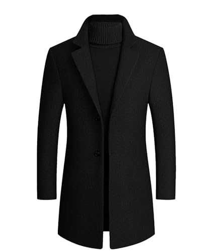 ECDAHICC Men's Winter French Wool Trench Coat Casual Long Pea Coat Premium Classic Business Suit