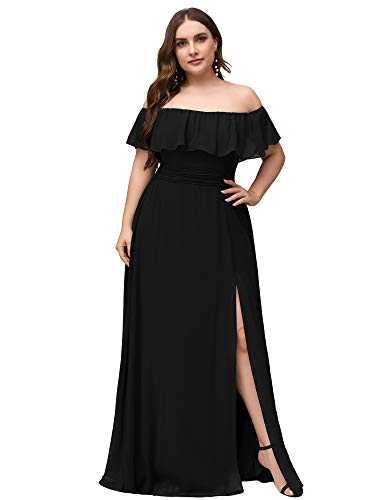 Ever-Pretty Women's Off The Shoulder A Line Elegant Chiffon Long Empire Waist with Ruffles Plus Size Bridesmaid Dresses Black 10UK