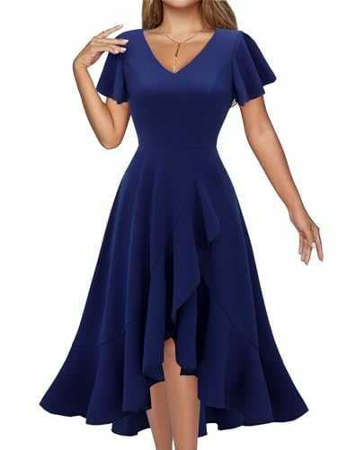 DRESSTELLS Formal Dresses for Women 2023 Ruffle V-Neck Cocktail Tea Party Dresses Modest Church Dress for Wedding Guest