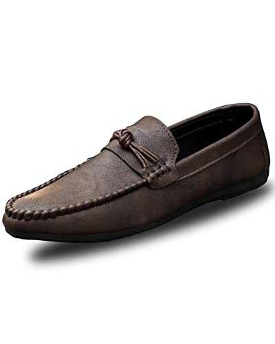 Sprifloral Mens Loafers Leather Moccasins Comfy Slip-on Fashion Boat Shoes Low Top Deck Shoes Round Toe Casual Driving Flats