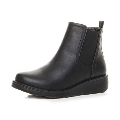 AJVANI Womens ladies low wedge lightweight heel zip stretch comfort chelsea ankle boots size