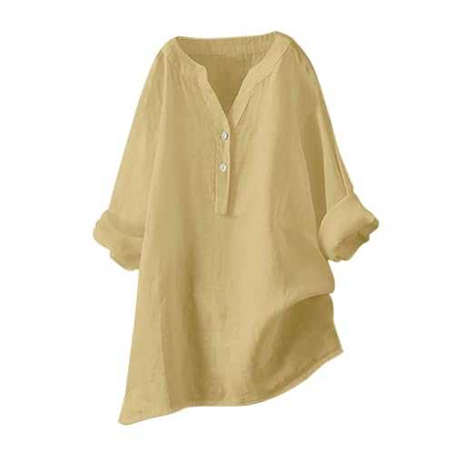 Qixiu Linen Blouse Summer Beach Short Sleeve V Neck Button Down Top Casual Tunic Loose Shirt 2025 Long Sleeve Shirt Collar