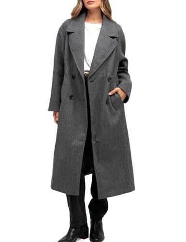 Shiyifa Womens Long Wool Coat Winter Notch Lapel Double Breasted Pea Trench Coat with Pockets