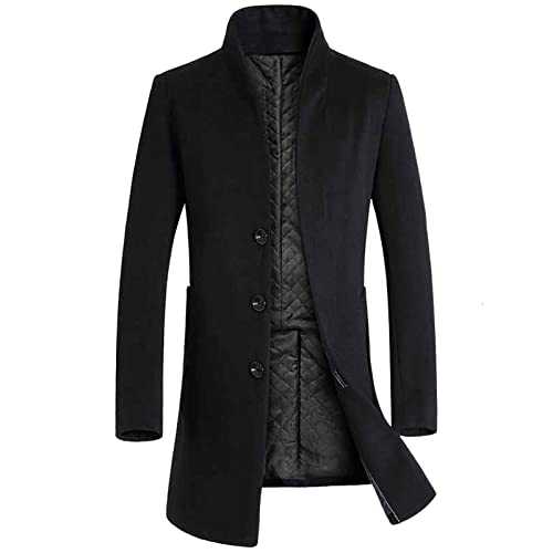 Long Overcoat for Men, Single Breasted Wool Blends Trench Coat Men's Coat Regular Fit Trench Coat Long Wool Business Winter Jacket Lapel Pocket Overcoat