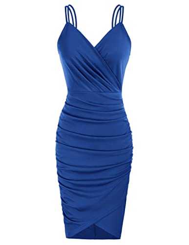 GRACE KARIN Women Summer V-Neck Spaghetti Dress Retro Ruched Mini Bodycon Dance Club Festival Party Dress