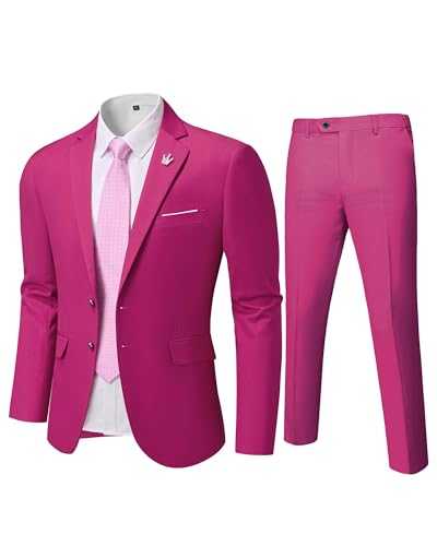 MY'S Men's Slim Fit 2 Piece Two Button Suit, Notch Lapel Jacket Pants Set with Tie, Solid Party Wedding Dress Blazer