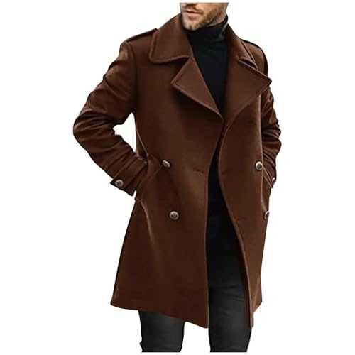 Mens Coats Mens Trench Coat Mens Wool Woolen Coat Mens Long Coat Mens Solid Coat Mens Double-Breasted Coat Mens Lapel Coat Mens Business Coat Mens Loose Coat Mens Winter Warm Windbreaker Coat UK Size