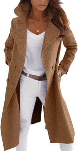 Suncadmious Women's Elegant Double-Breasted Long Pea Coat Double-Breasted Trench Coat Lapel Long-Sleeved Coat Slim A-line Coat Fashion Coat