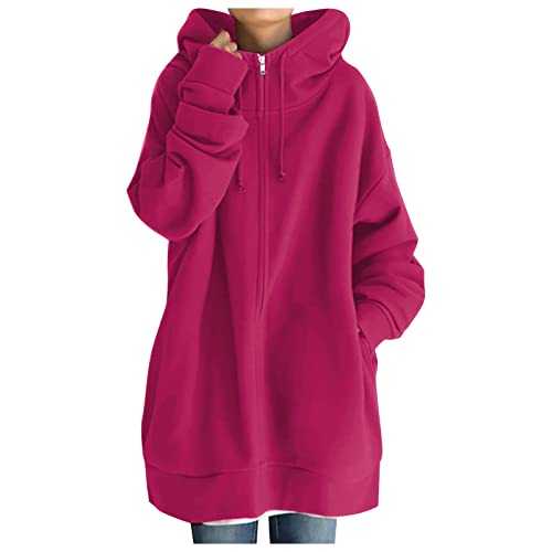 Solid Color Long Sleeve Pullover Tops Women's Zipper Hoodie Sweatshirt Winter Long Sleeve Solid Color Casual Mid-Length Coat Pullover Plain Hoodie Top