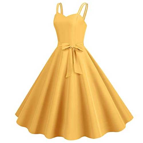 Zhsxertwy Dress for Women Women Casual Sleeveless 1950S Housewife Evening Prom Dress Womens Dresses Holiday Maxi Dress with Straps