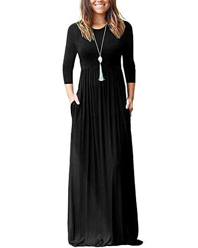 Women's 3/4 Sleeve Maxi Dress Casual Long Dress with Pockets for Ladies